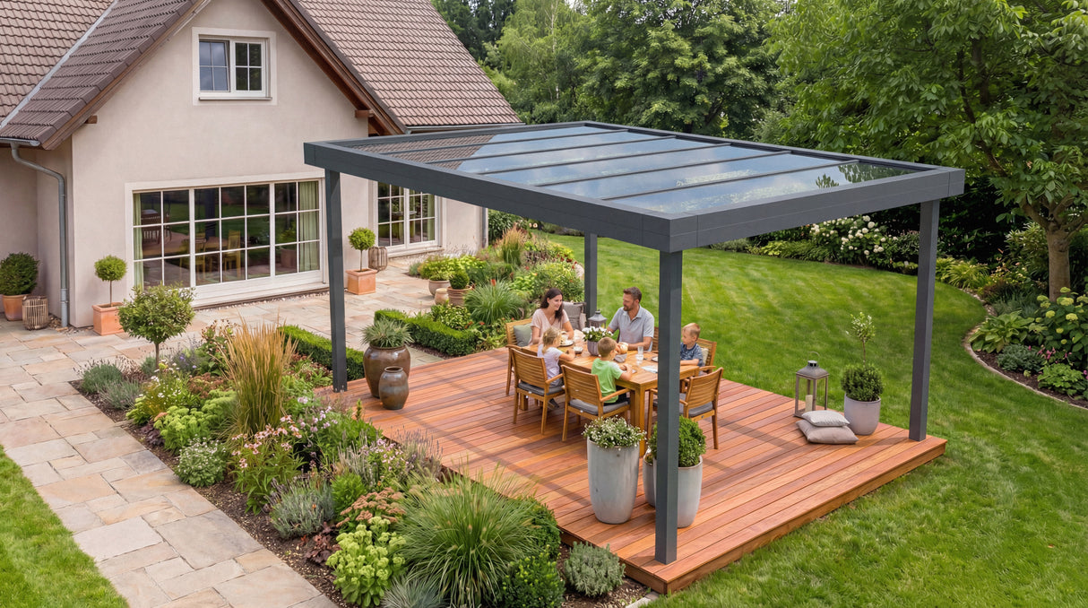 Outdoor Queen Terrassenüberdachung Premium Flat Roof Model D