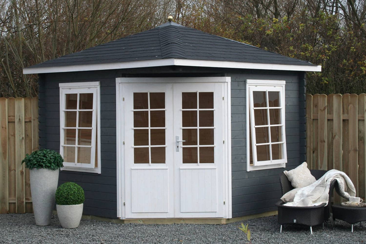Casa Lignea 5-Eck Gartenhaus Modell Madrid 280 x 280 cm Farbbeispiel