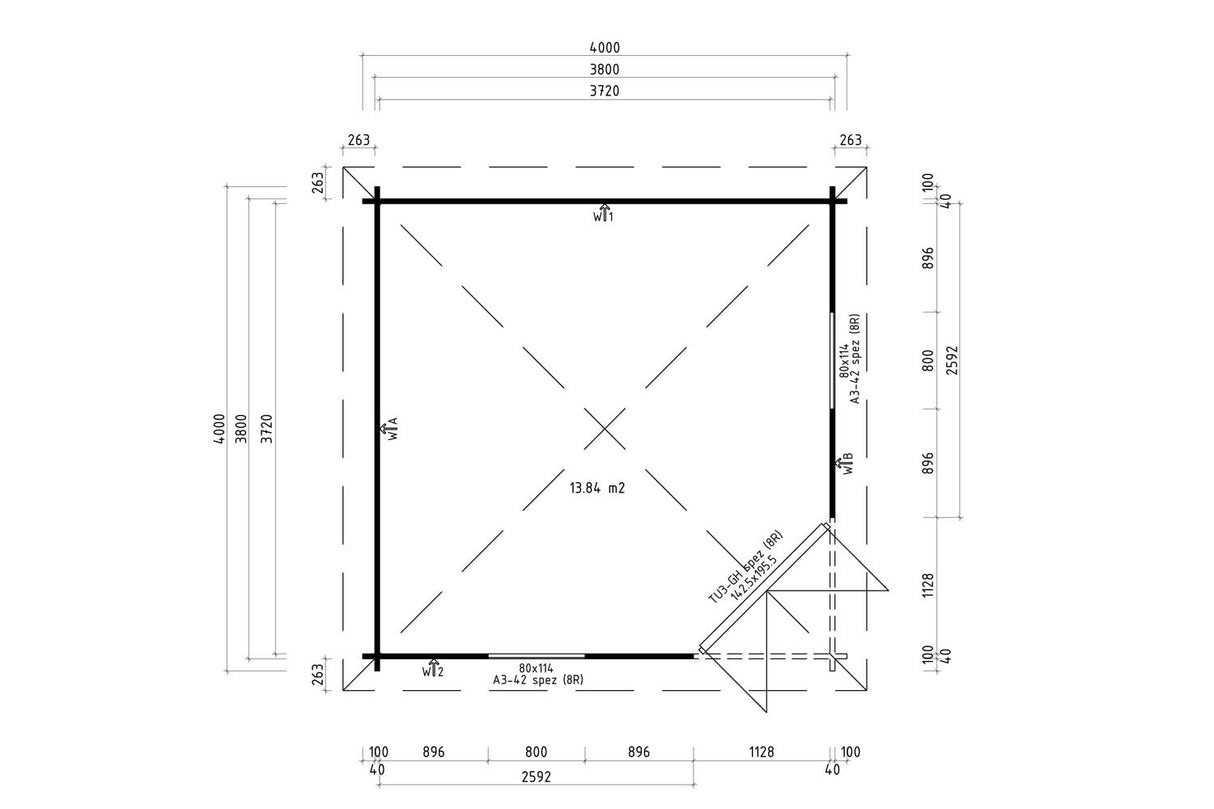 Casa Lignea 5-Eck Gartenhaus Modell Madrid 380 x 380 cm Grundriss