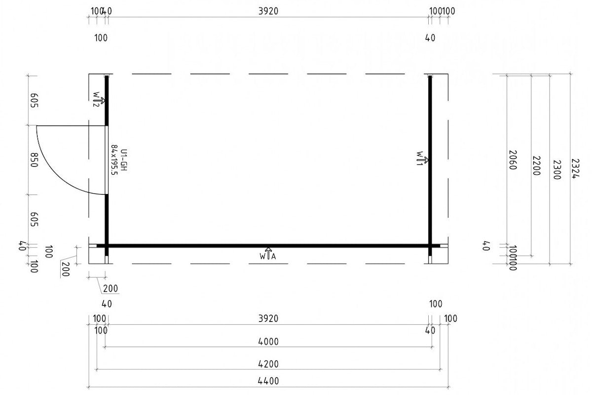 Casa Lignea Anlehngartenhaus Modell Salvius 210x400 cm Grundriss