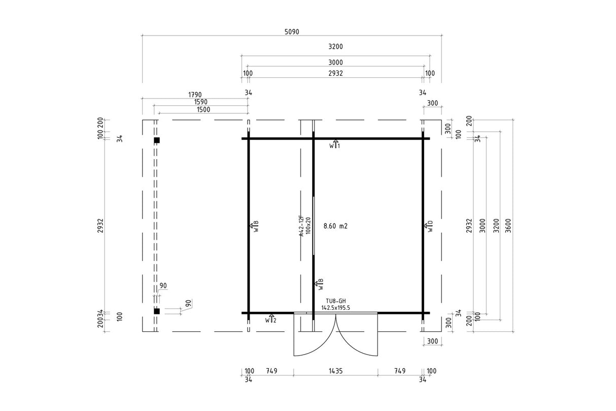 Casa Lignea Gartenhaus Modell Nordic B mit Schleppdach Grundriss