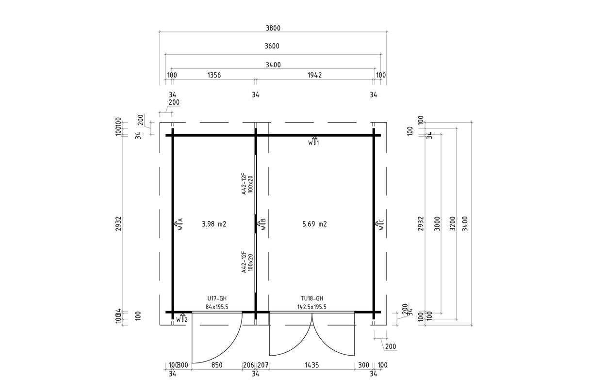 Casa Lignea Gartenhaus Modell Nordic Duo Grundriss