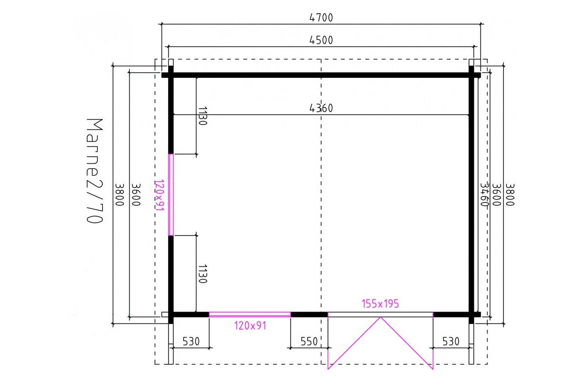 Casa Lignea Gartenhaus Modell Marne 450x360 cm Grundriss