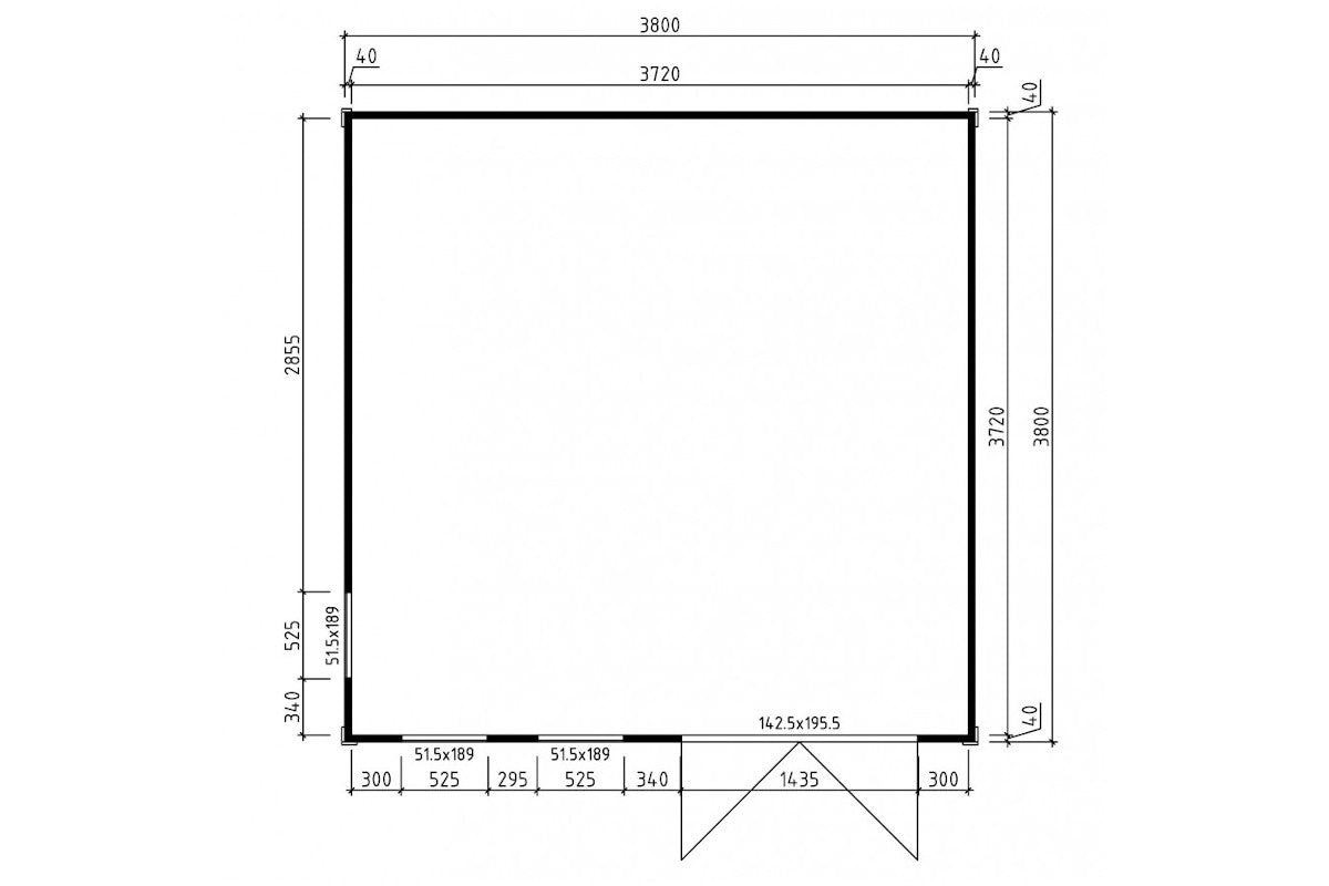Casa Lignea Gartenhaus Modell Largum 380x380 cm Grundriss