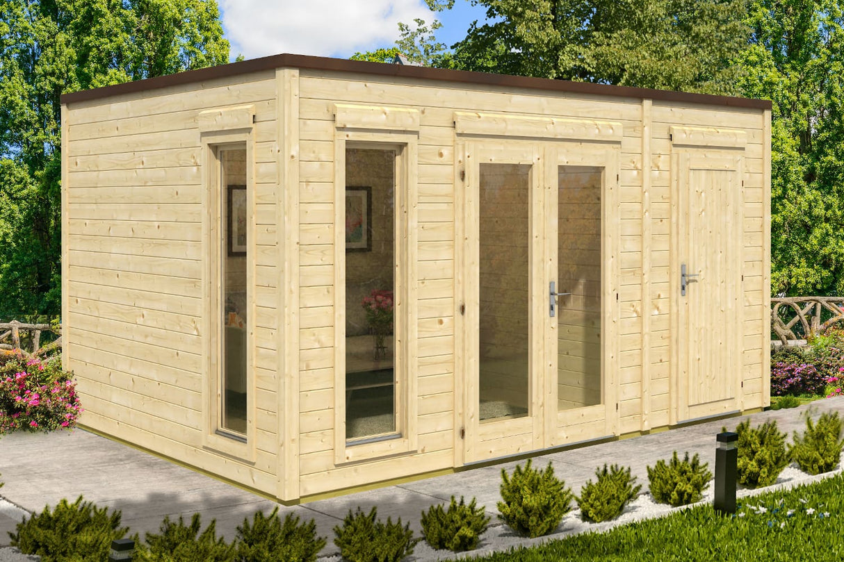 Casa Lignea Gartenhaus Modell Cubus Novum mit Anbau