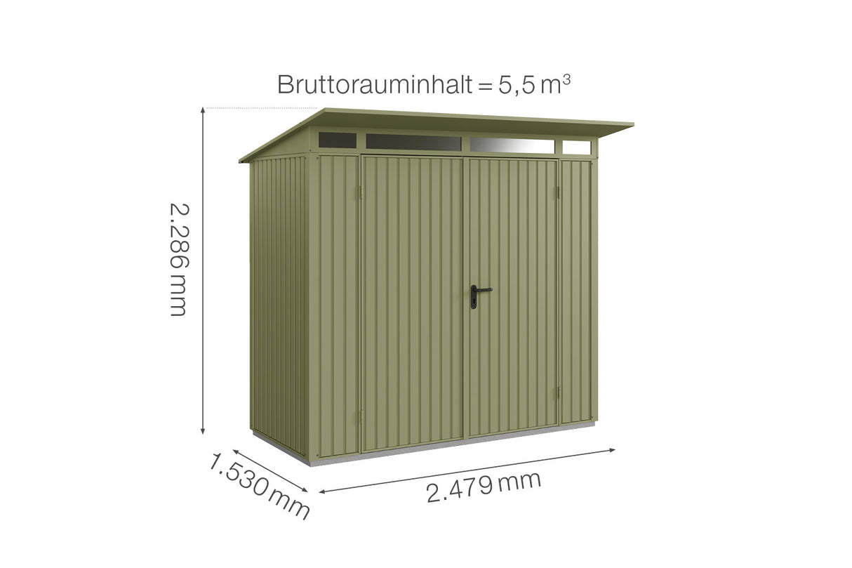 Hörmann Gerätehaus Modell Berry Classic Typ1 schilfgrün Doppeltür Maße