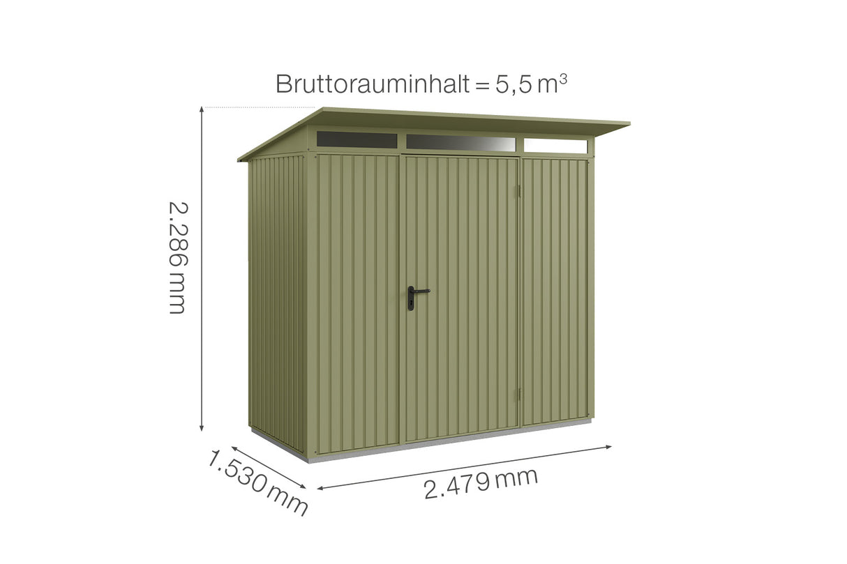 Hörmann Gerätehaus Modell Berry Classic Typ1 schilfgrün Einzeltür Maße