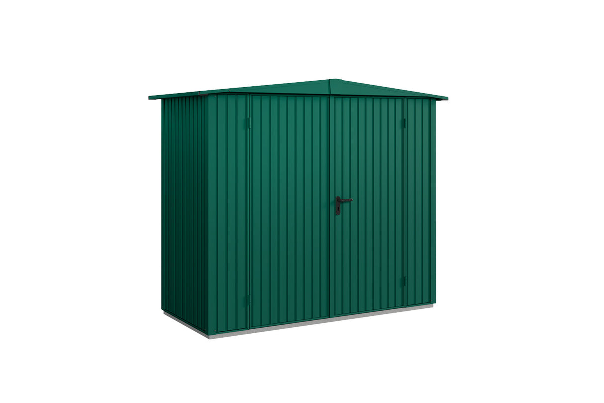 Hörmann Gerätehaus Modell Berry Classic Typ1 Satteldach moosgrün Doppeltür freigestellt