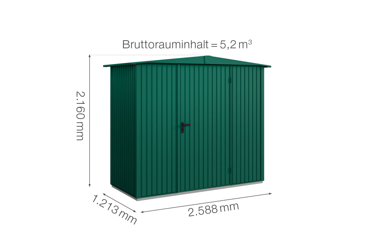 Hörmann Gerätehaus Modell Berry Classic Typ1 Satteldach moosgrün Einzeltür Maße