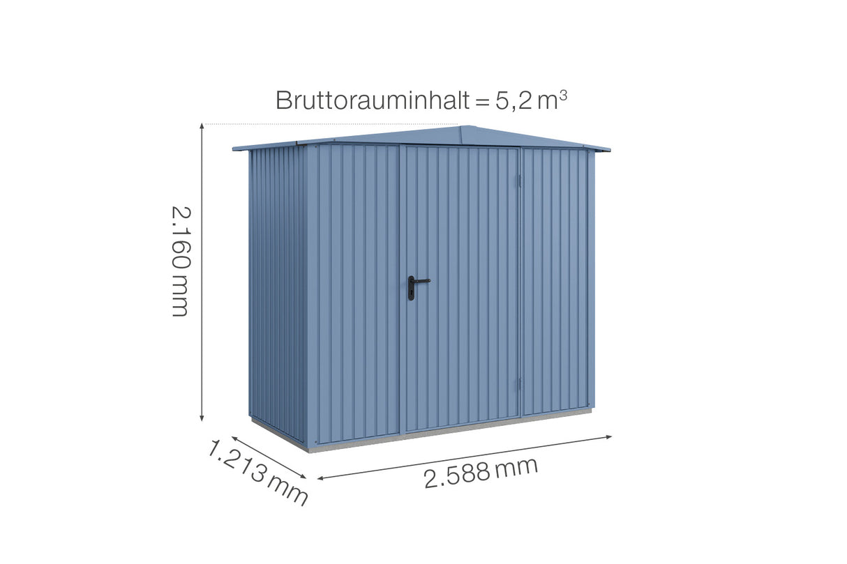 Hörmann Gerätehaus Modell Berry Classic Typ1 Satteldachtaubenblau Einzeltür Maße