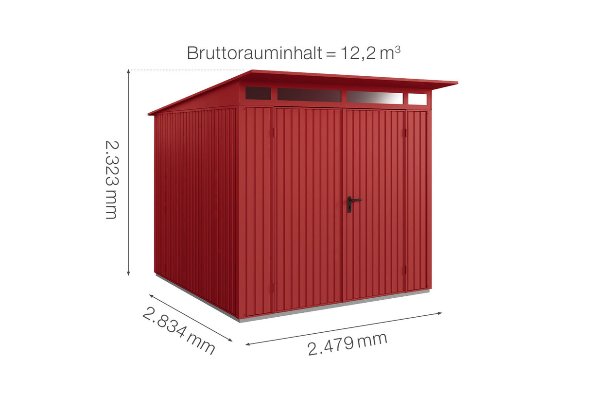Hörmann Gerätehaus Modell Berry Classic Typ2 purpurrot Doppeltür Maße