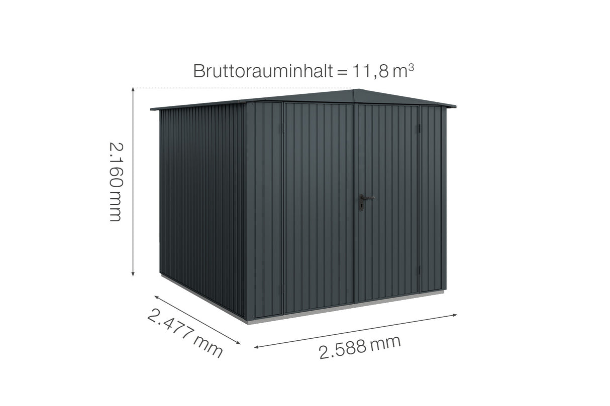 Hörmann Gerätehaus Modell Berry Classic Typ2 Satteldach anthrazit Doppeltür Maße