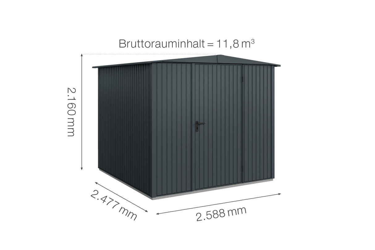 Hörmann Gerätehaus Modell Berry Classic Typ2 Satteldach anthrazit Einzeltür Maße