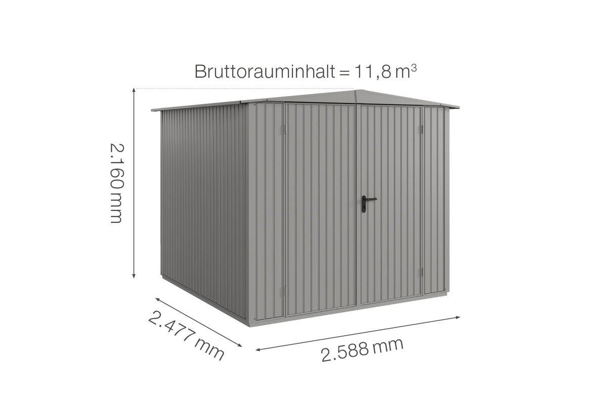 Hörmann Gerätehaus Modell Berry Classic Typ2 Satteldach graualuminium Doppeltür Maße
