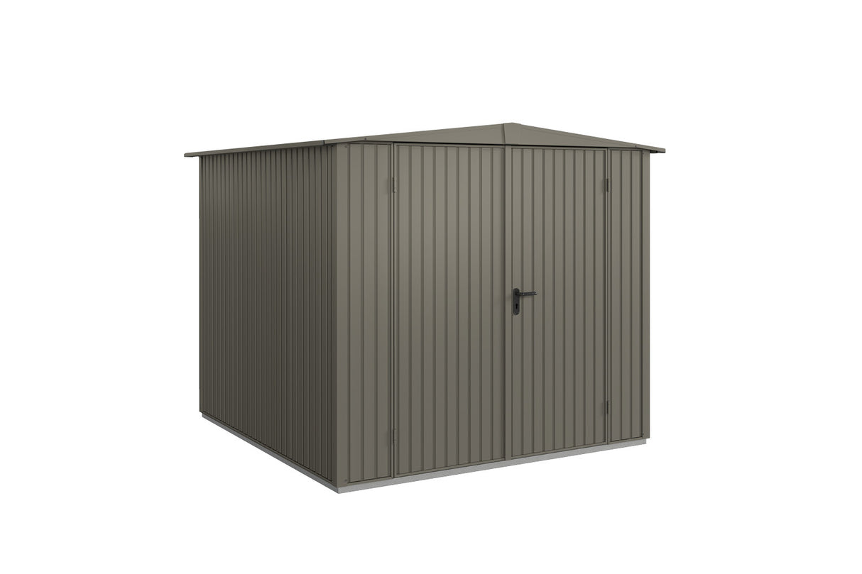 Hörmann Gerätehaus Modell Berry Classic Typ2 Satteldach quarzgrau Doppeltür freigestellt