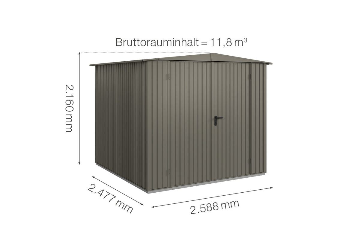Hörmann Gerätehaus Modell Berry Classic Typ2 Satteldach quarzgrau Doppeltür Maße