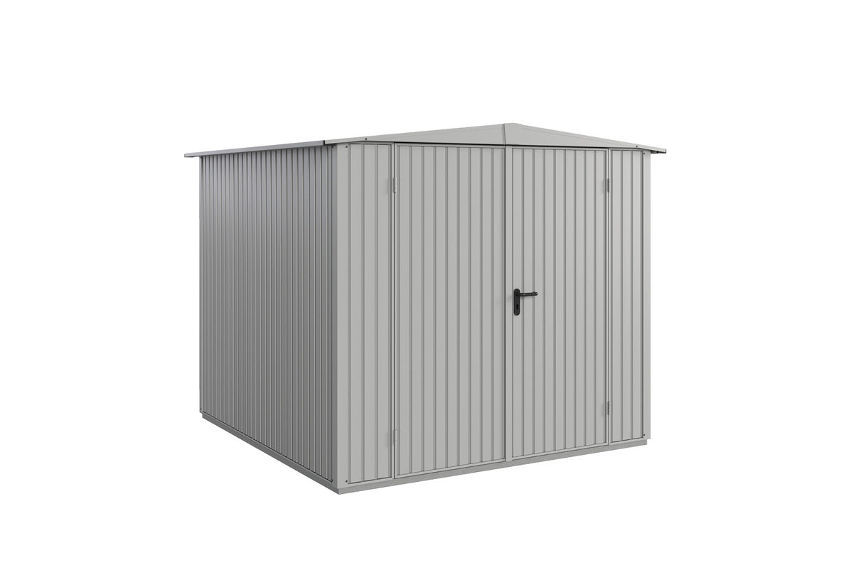 Hörmann Gerätehaus Modell Berry Classic Typ2 Satteldach weißaluminium Doppeltür freigestellt