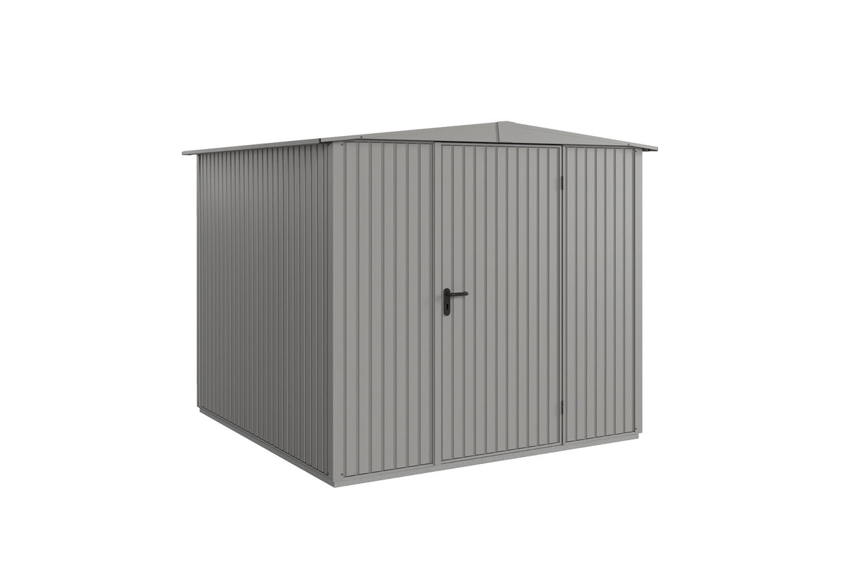 Hörmann Gerätehaus Modell Berry Classic Typ2 Satteldach graualuminium Einzeltür freigestellt