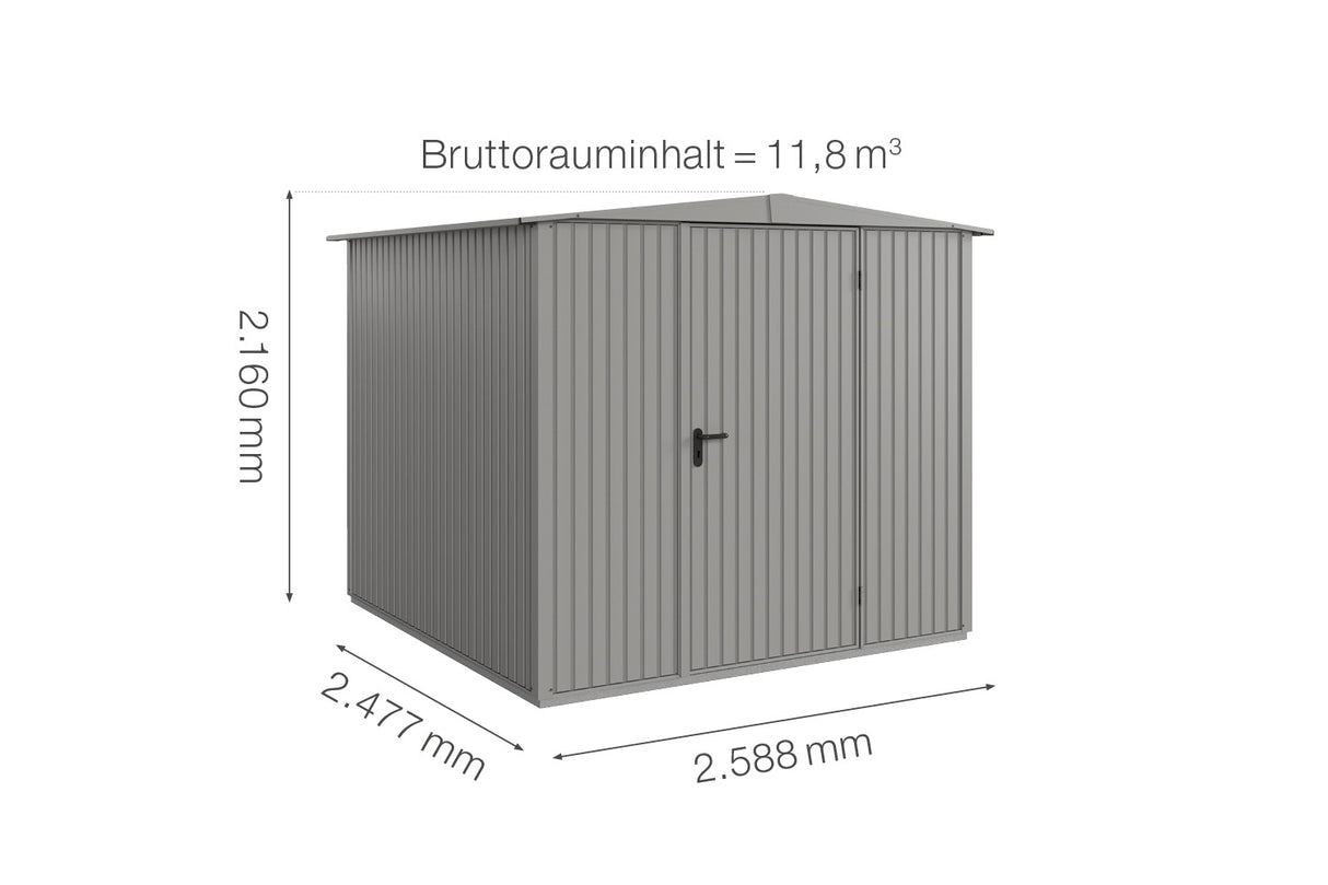 Hörmann Gerätehaus Modell Berry Classic Typ2 Satteldach graualuminium Einzeltür Maße