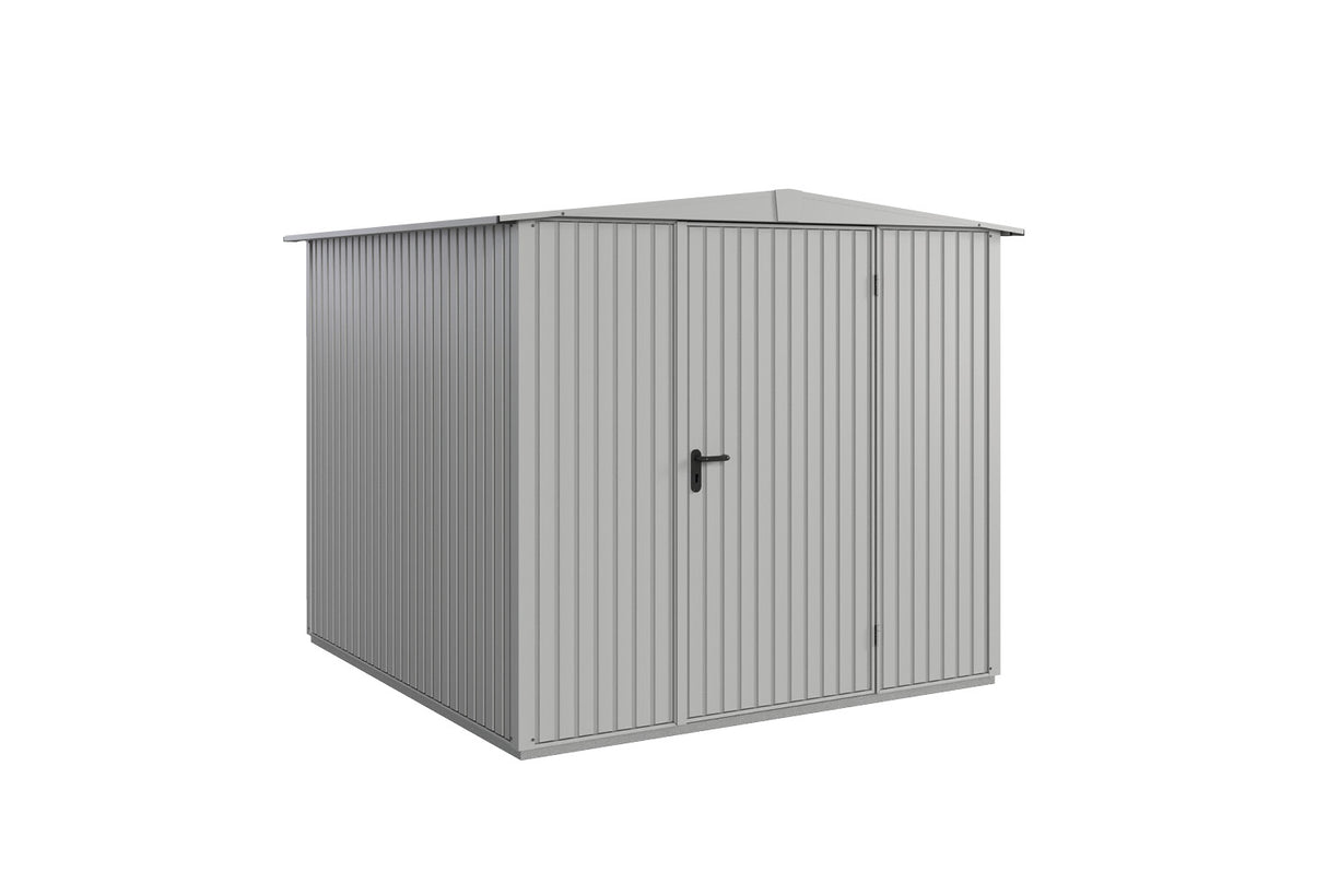 Hörmann Gerätehaus Modell Berry Classic Typ2 Satteldach weißaluminium Einzeltür freigestellt