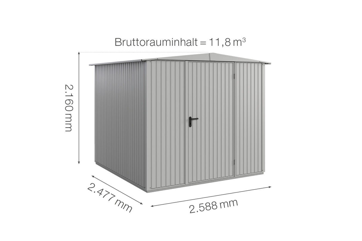 Hörmann Gerätehaus Modell Berry Classic Typ2 Satteldach weißaluminium Einzeltür Maße