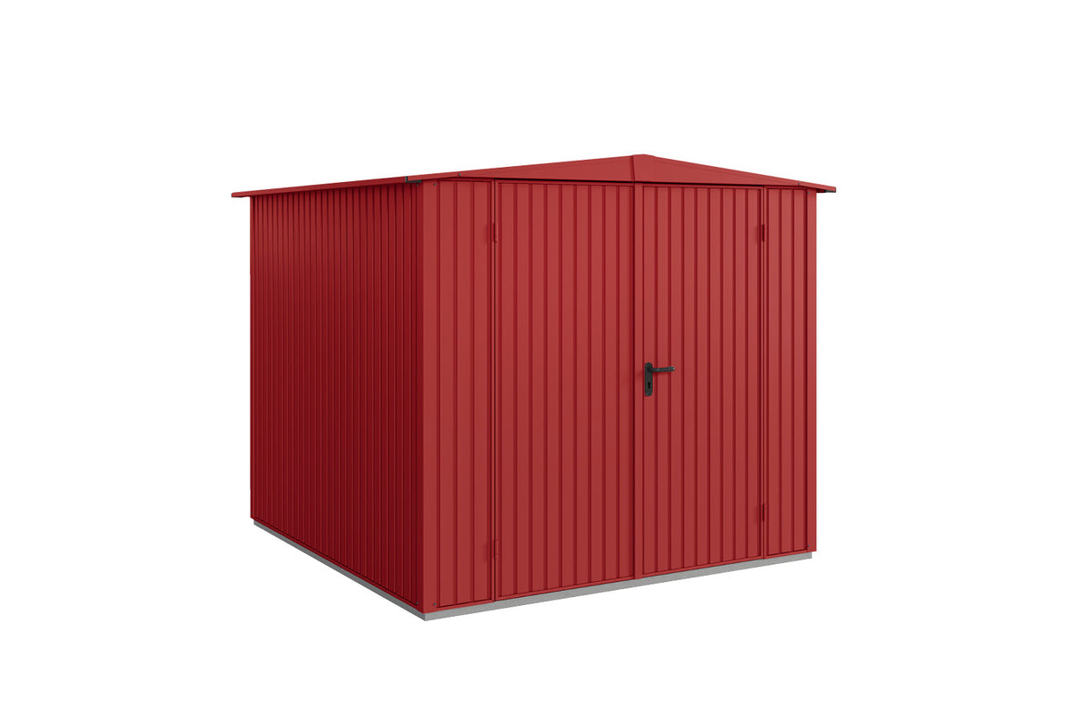 Hörmann Gerätehaus Modell Berry Classic Typ2 Satteldach purpurrot Doppeltür freigestellt