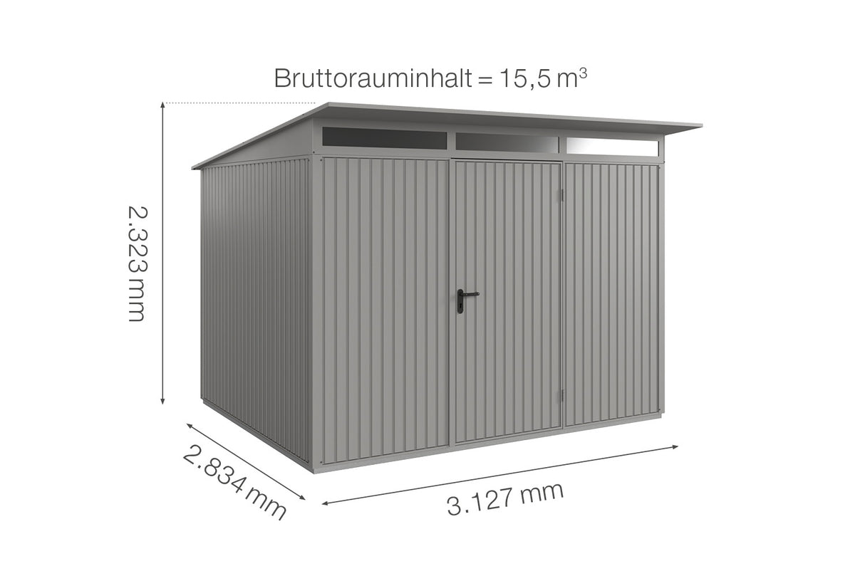 Hörmann Gerätehaus Modell Berry Classic Typ3 graualuminium Doppeltür Maße