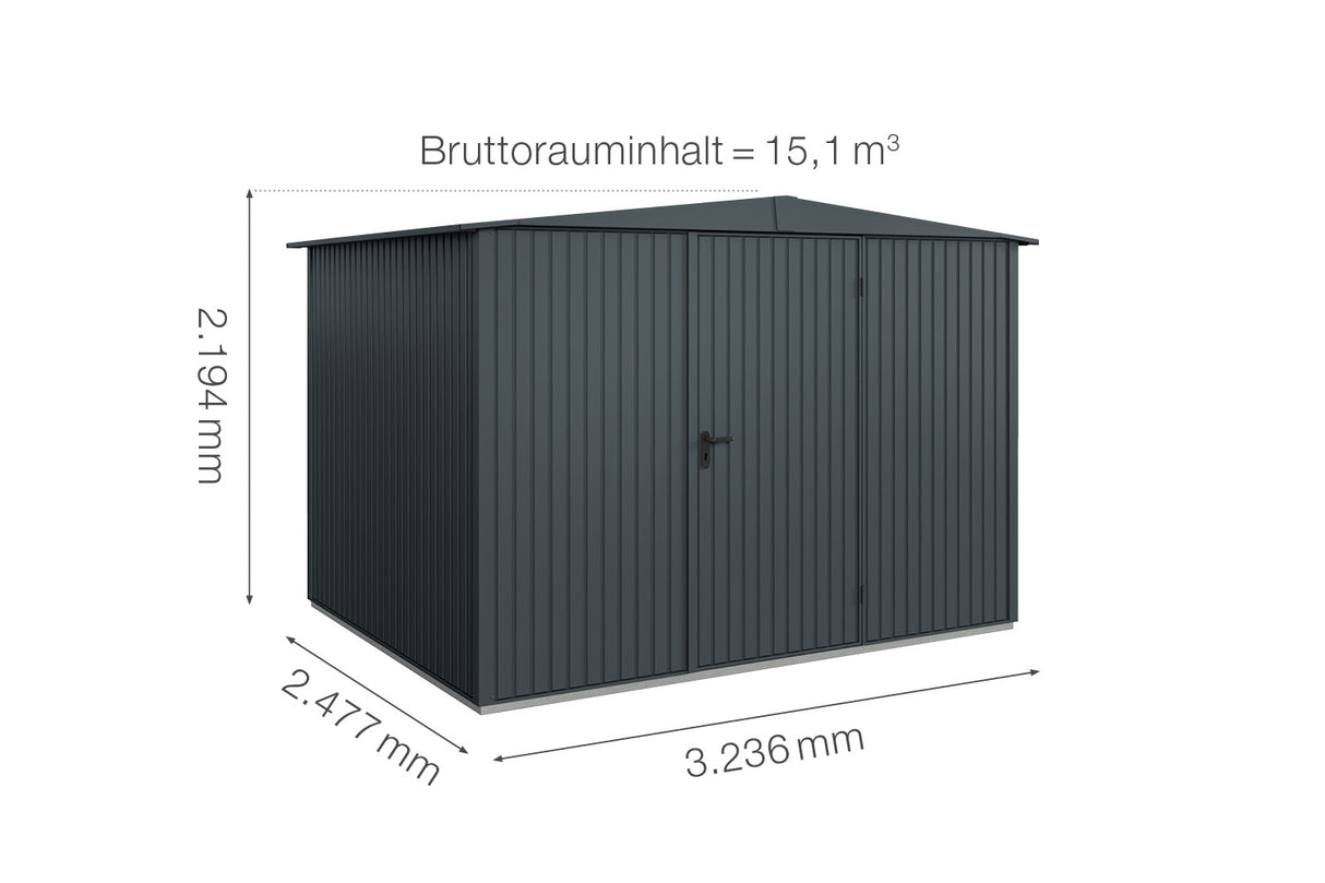 Hörmann Gerätehaus Modell Berry Classic Typ 3 Satteldach anthrazit Einzeltür Maße