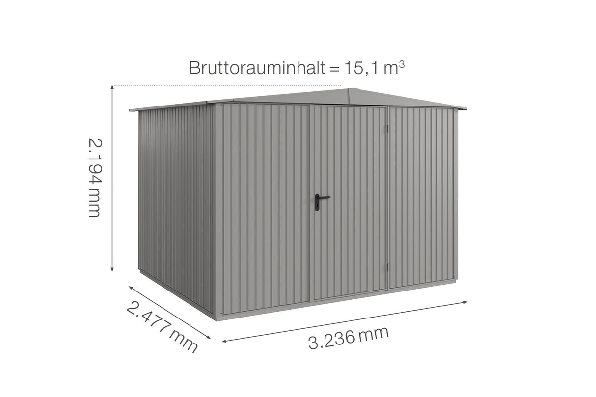 Hörmann Gerätehaus Modell Berry Classic Typ 3 Satteldach graualuminium Einzeltür Maße
