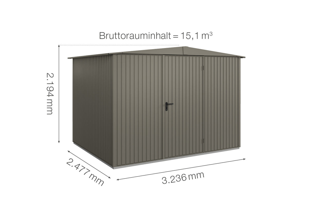Hörmann Gerätehaus Modell Berry Classic Typ 3 Satteldach quarzgrau Einzeltür Maße
