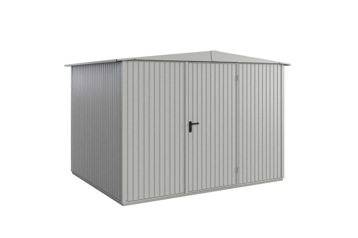 Hörmann Gerätehaus Modell Berry Classic Typ 3 Satteldach weißaluminium Einzeltür freigestellt