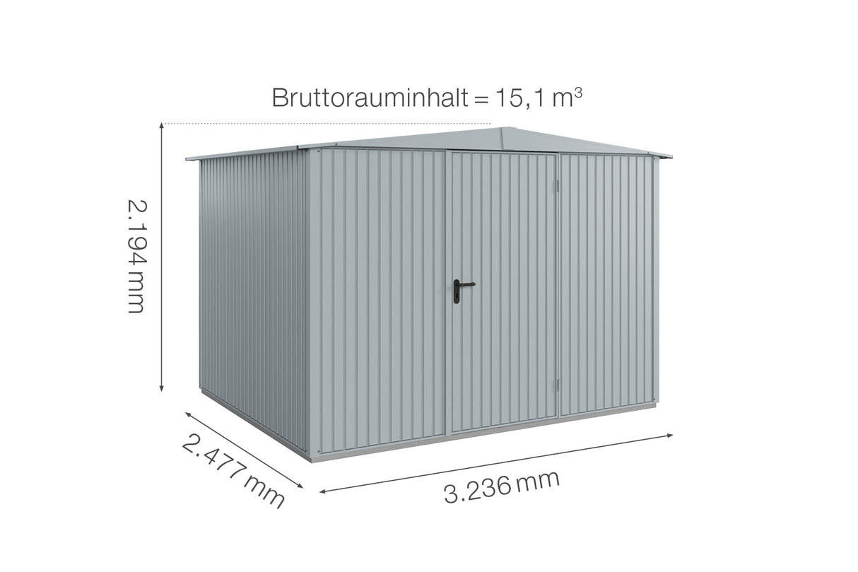 Hörmann Gerätehaus Modell Berry Classic Typ 3 Satteldach fenstergrau Einzeltür Maße