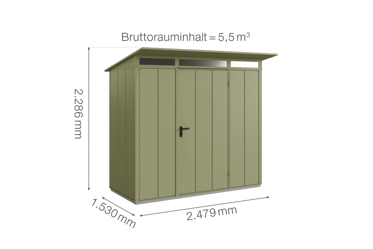Hörmann Gerätehaus Modell Berry Modern Typ1 schilfgrün Einzeltür Maße