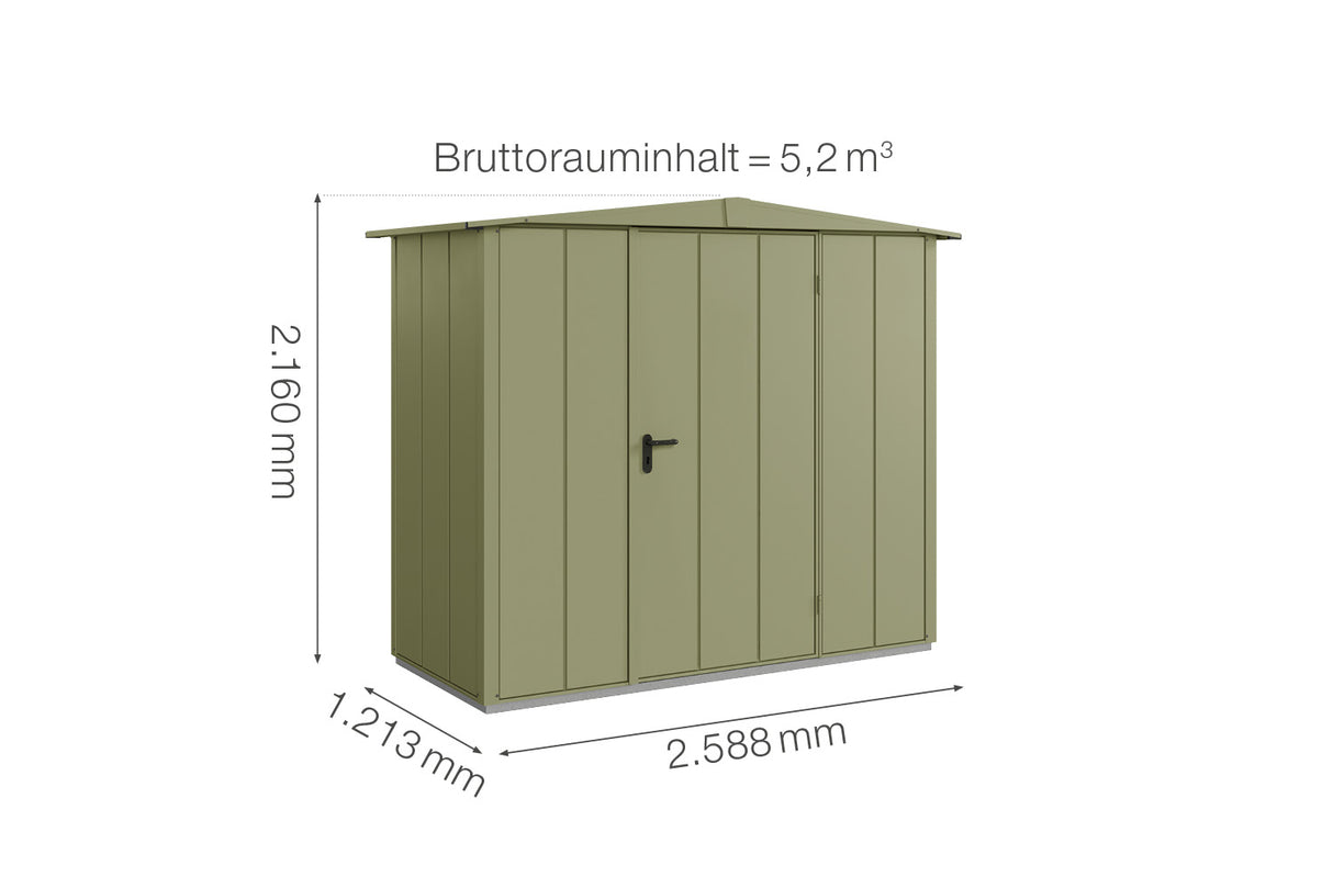 Hörmann Gerätehaus Modell Berry Modern Typ1 Satteldach schilfgrün Einzeltür Maße