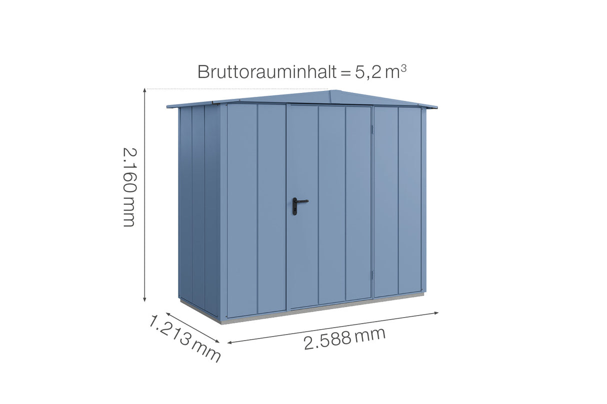 Hörmann Gerätehaus Modell Berry Modern Typ1 Satteldachtaubenblau Einzeltür Maße