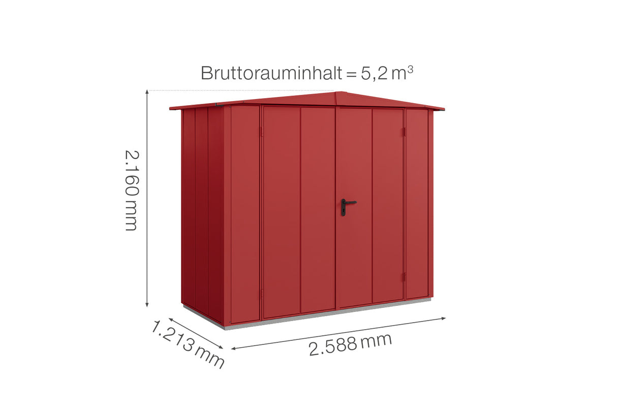 Hörmann Gerätehaus Modell Berry Modern Typ1 Satteldach purpurrot Doppeltür Maße