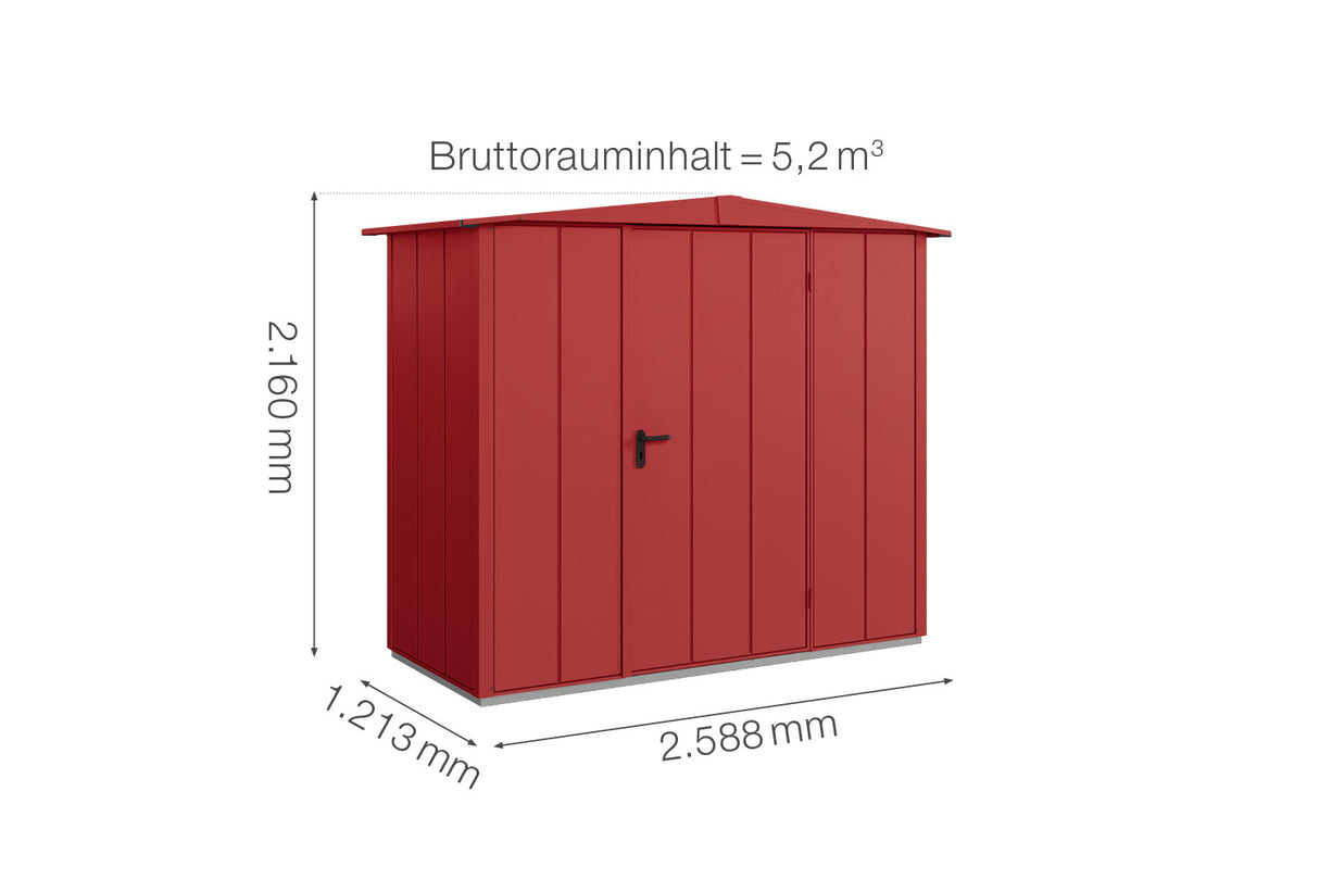 Hörmann Gerätehaus Modell Berry Modern Typ1 Satteldach purpurrot Einzeltür Maße