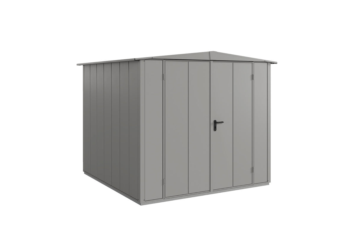 Hörmann Gerätehaus Modell Berry Modern Typ2 Satteldach graualuminium Doppeltür freigestellt