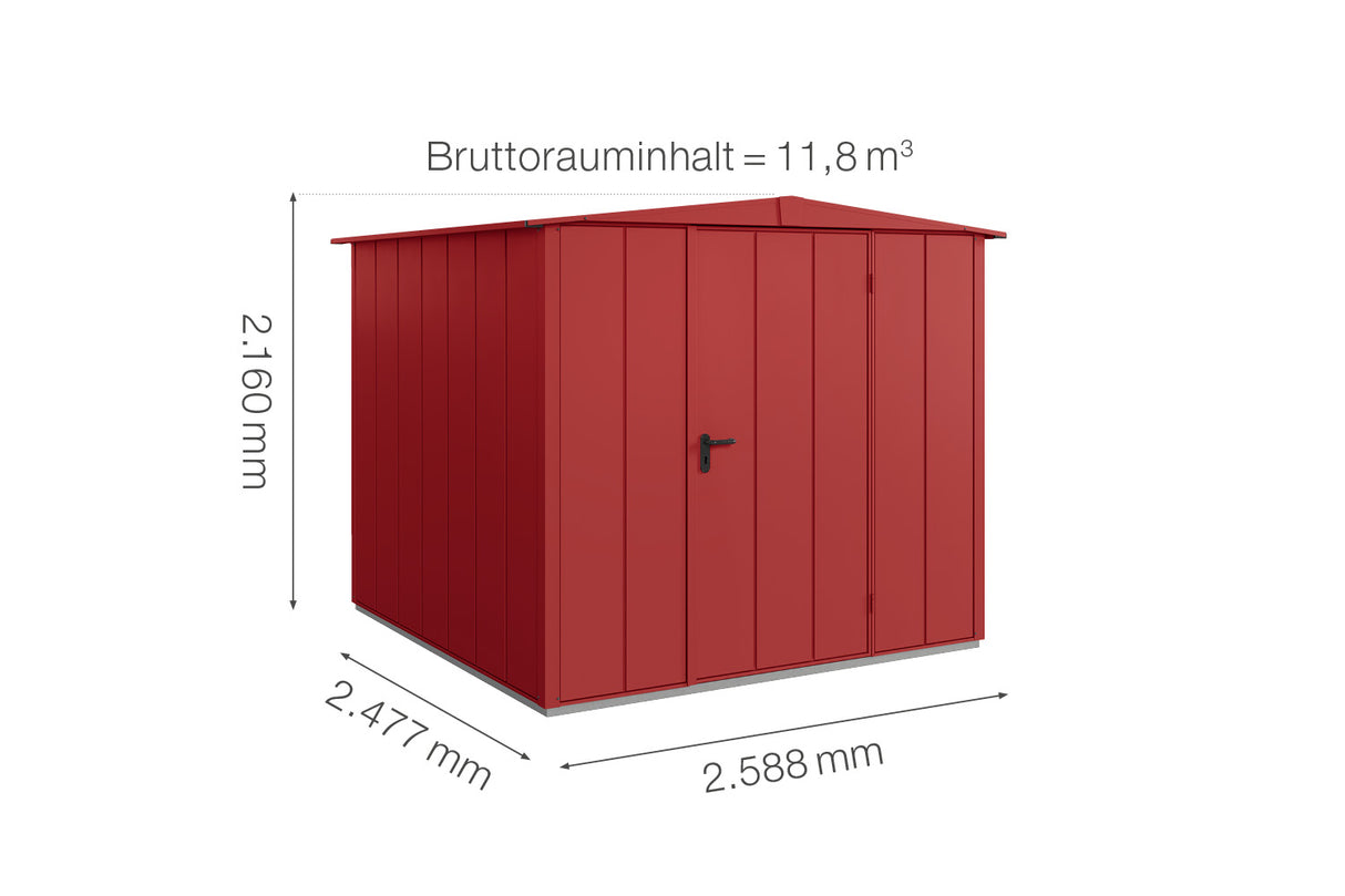 Hörmann Gerätehaus Modell Berry Modern Typ2 Satteldach purpurrot Einzeltür Maße