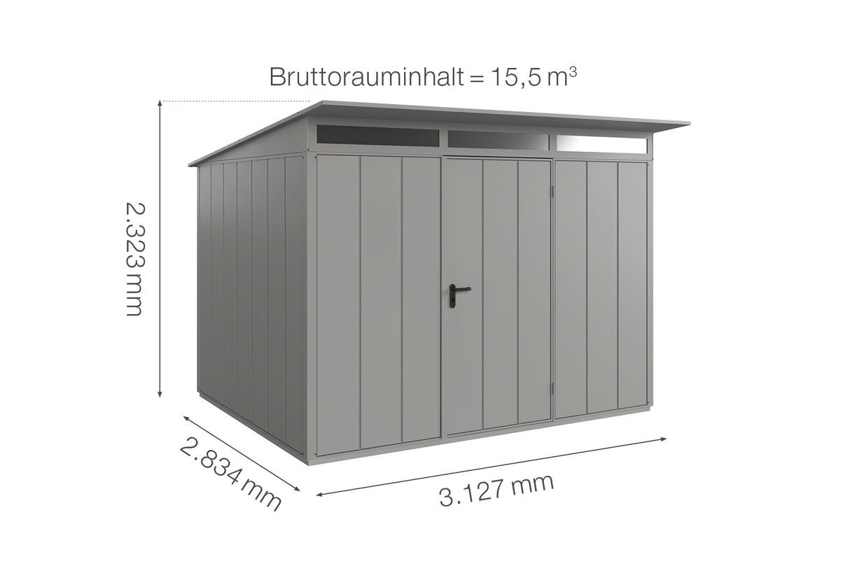 Hörmann Gerätehaus Modell Berry Modern Typ3 graualuminium Einzeltür Maße