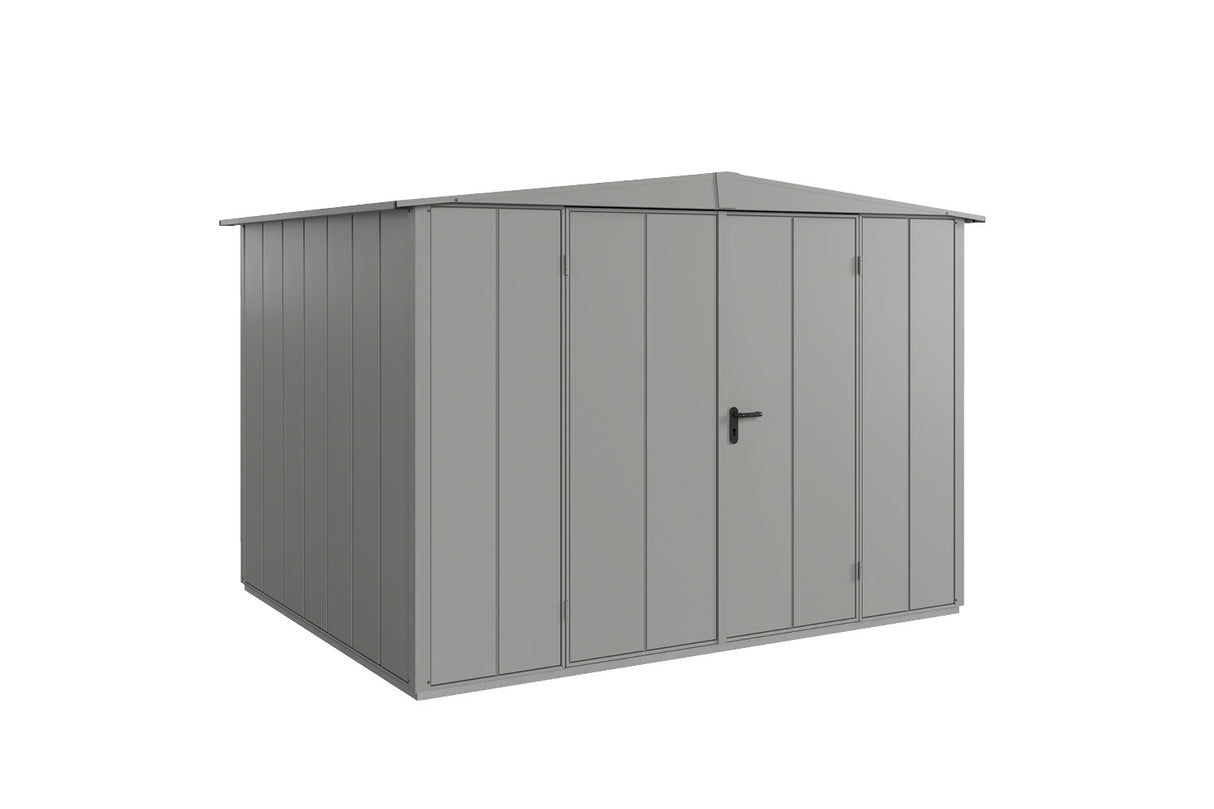 Hörmann Gerätehaus Modell Berry Modern Typ3 Satteldach graualuminium Doppeltür freigestellt