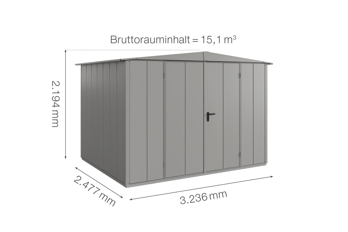 Hörmann Gerätehaus Modell Berry Modern Typ3 Satteldach graualuminium Doppeltür Maße