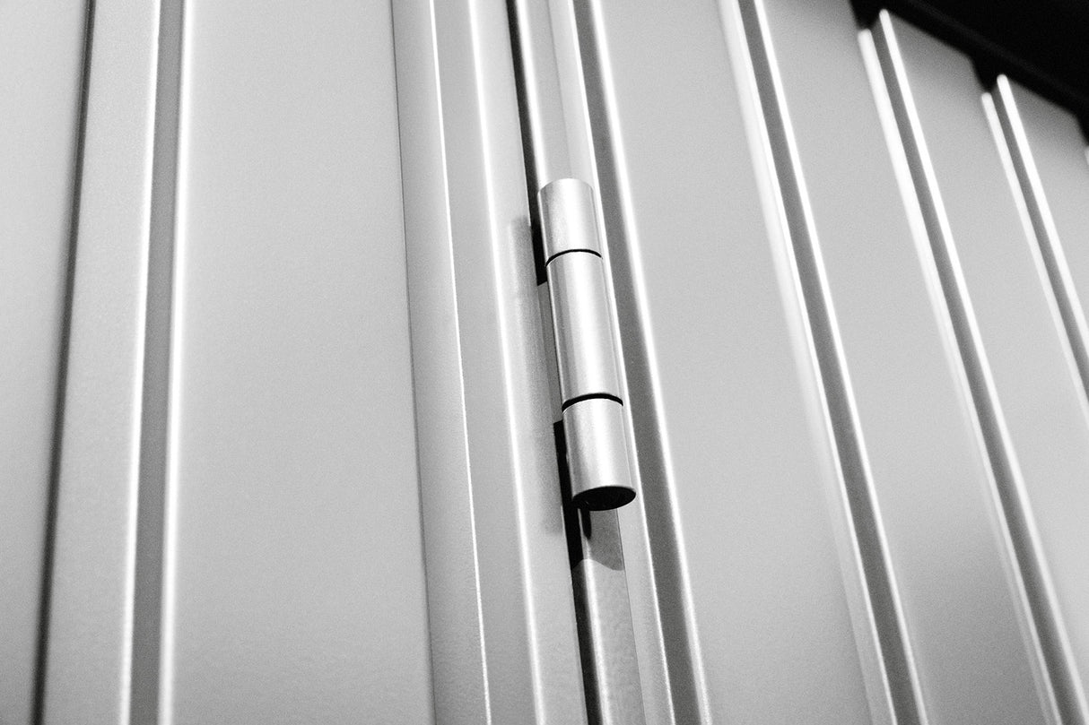 Hörmann Gerätehaus Modell Berry weißaluminium Türscharnier
