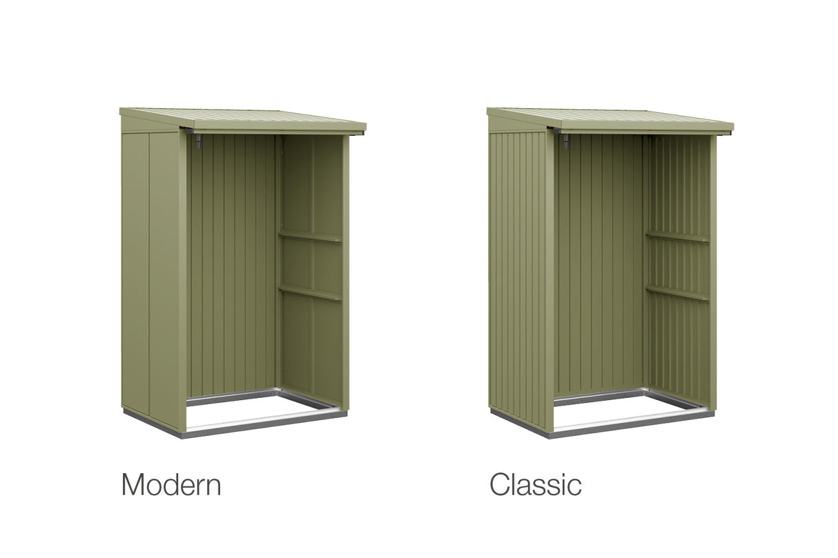 Hörmann Rückwand Kaminholzregal Typ 1 schilfgrün eingesetzt
