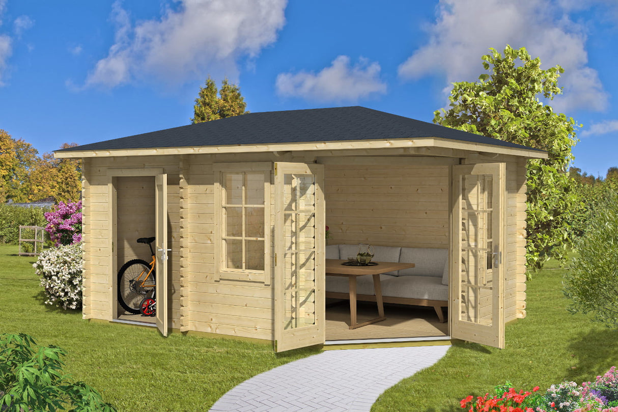 Lasita Maja Gartenhaus Modell Aruba 2B Natur Anbau links