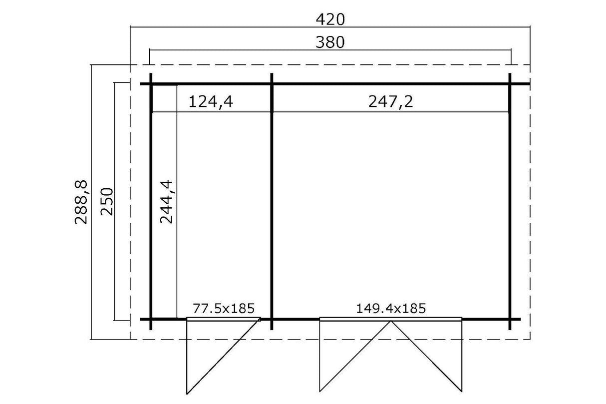 Lasita Maja Gartenhaus Modell Belmont 380 x 250 cm Grundriss