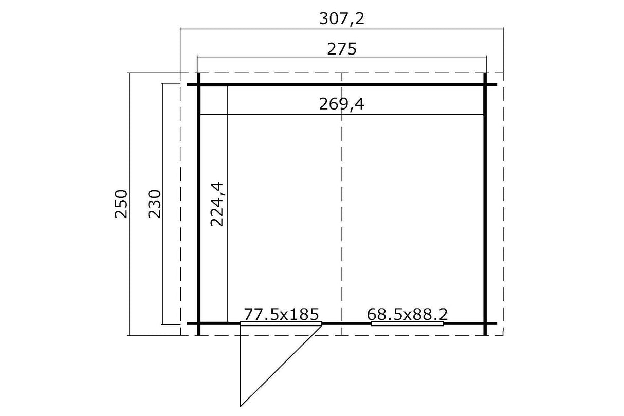 Lasita Maja Gartenhaus Modell Nina 275 x 230 cm Grundriss