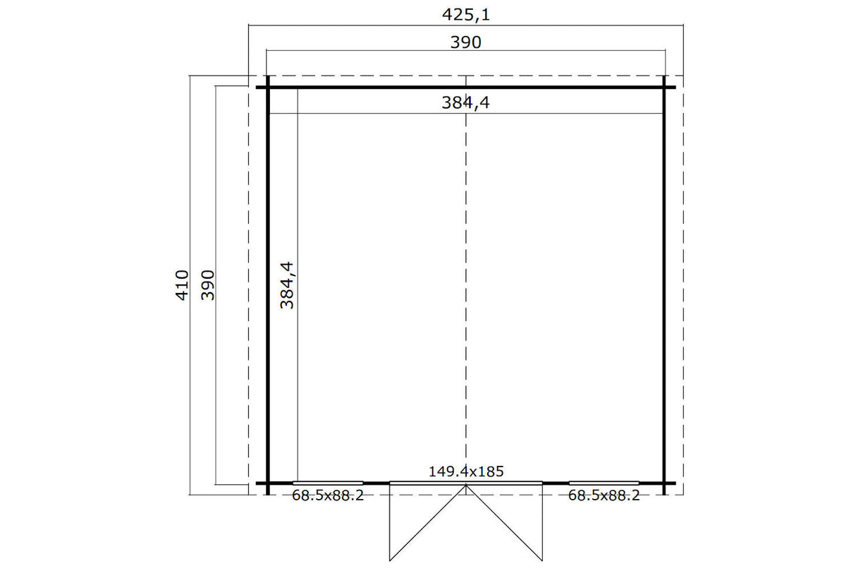 Lasita Maja Gartenhaus Modell Wels 4 DT 390 x 390 cm Grundriss