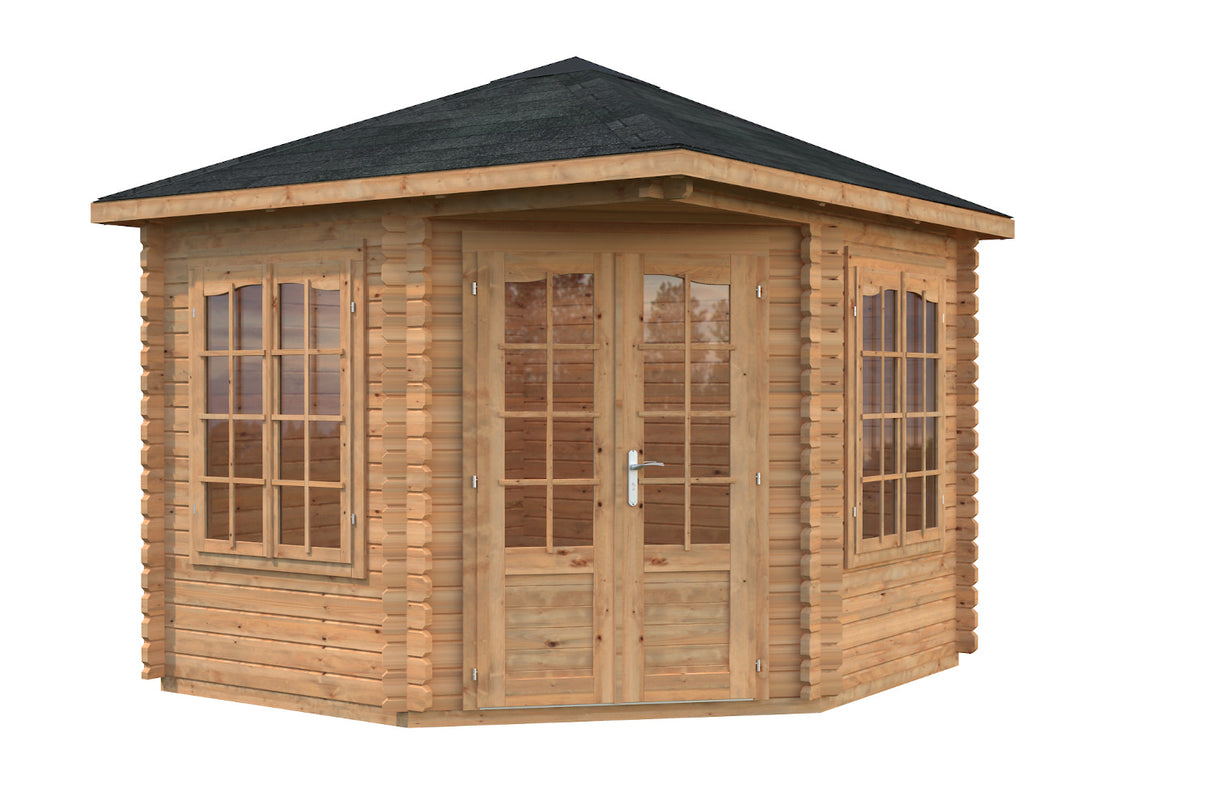 Palmako 5-Eck Gartenhaus Modell Melanie 44 280 x 280 cm hellbraun tauchimprägniert freigestellt
