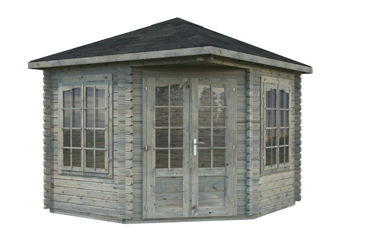 Palmako 5-Eck Gartenhaus Modell Melanie 44 280 x 280 cm grau tauchimprägniert freigestellt